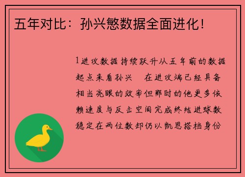 五年对比：孙兴慜数据全面进化！